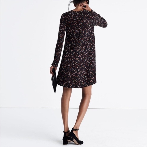 Madewell x Sezane Elly Floral Black Dainty Silk V Neck Dress Button Down Shift M - Picture 3 of 16